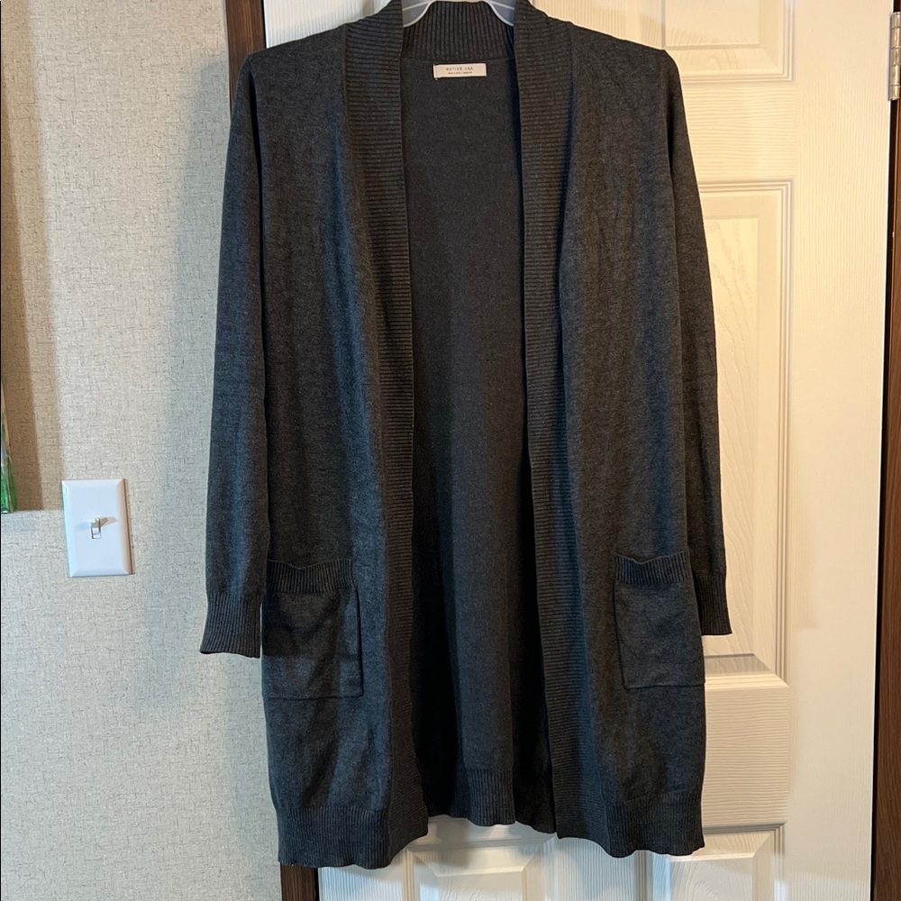 Active USA Charcoal Open Front Cardigan